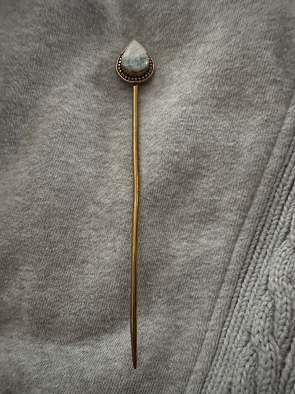 Brass Hair Stick with Teardrop Stone
